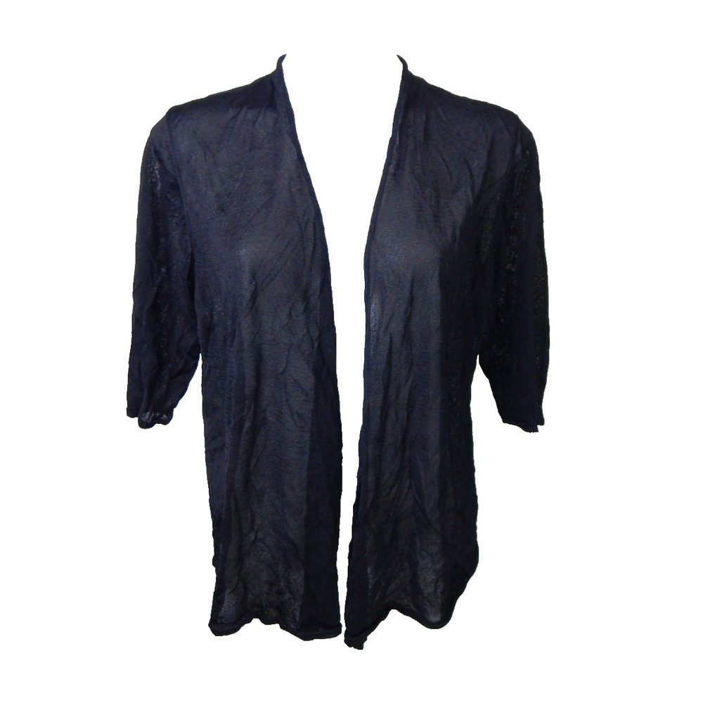Eileen Fisher Cardigan Black Open Front Short Sleeve Sheer Slinky